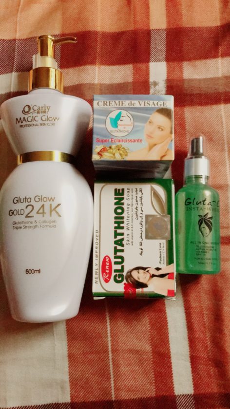 Glutathione Glow 24k Gold Triple Strength Super Lightening Milk Collagen  and Glutathione 500ml + Soap + Serum + Face Cream 4PCS Super Glutathione  Whitening Set