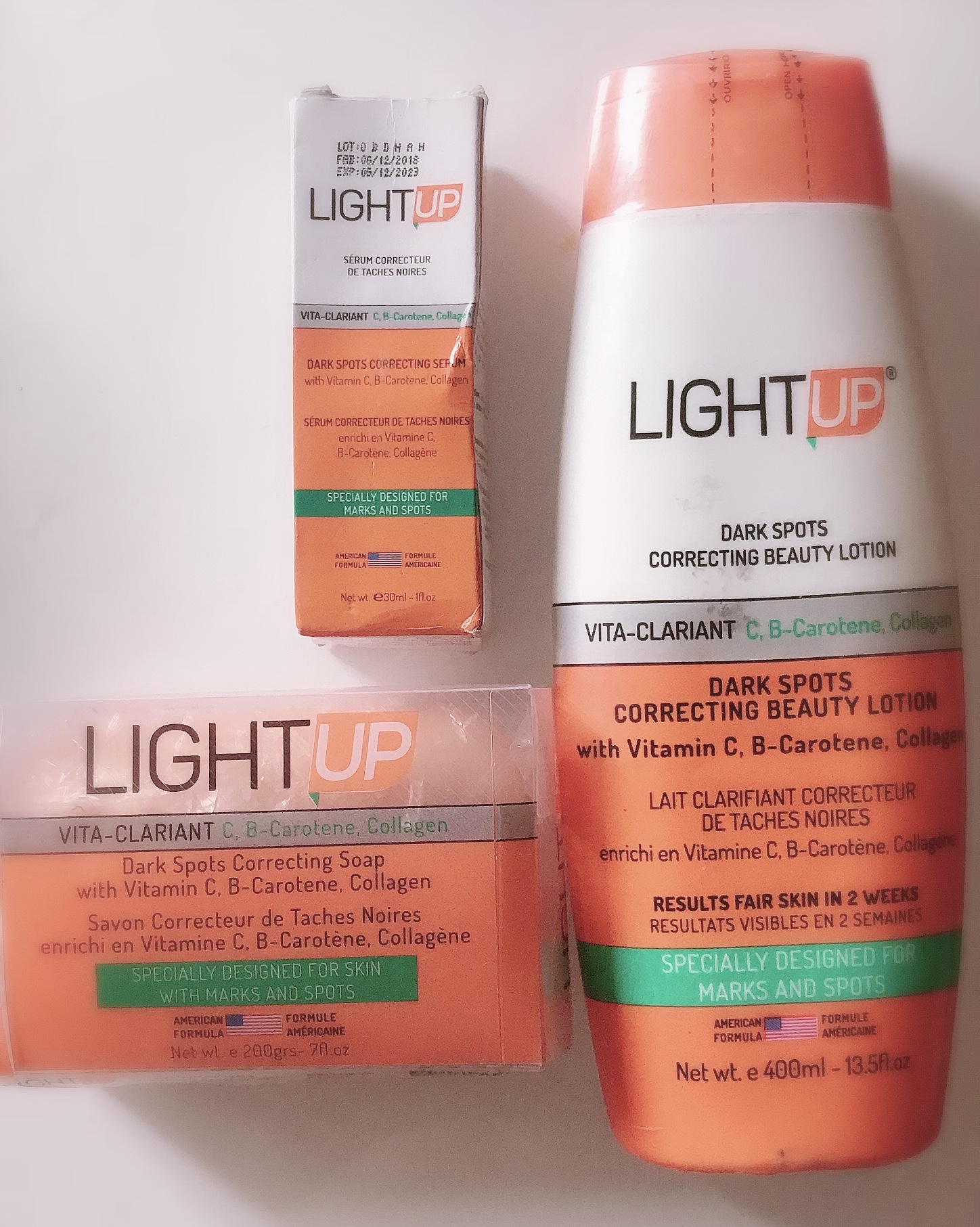 LIGHT UP Clarifying Beauty Lotion 400ml + Soap 200g + Serum 30ml