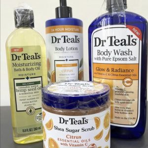Dr Teal's Glow & Radiance 4PCS Set: Epsom Body wash + Lotion + Scrub + Moisturising Oil