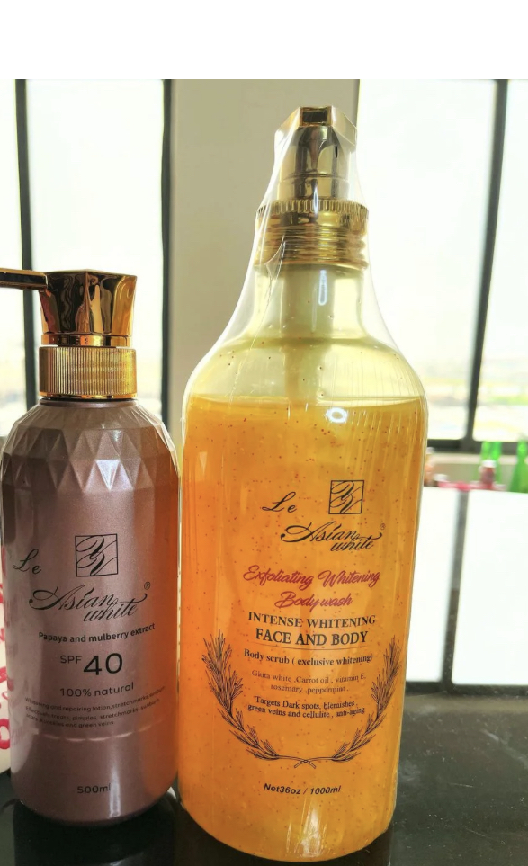 Snail Mucin and Niacinamide Body Lotion SPF 40 And Le Asian White Exfoliating Body Wash